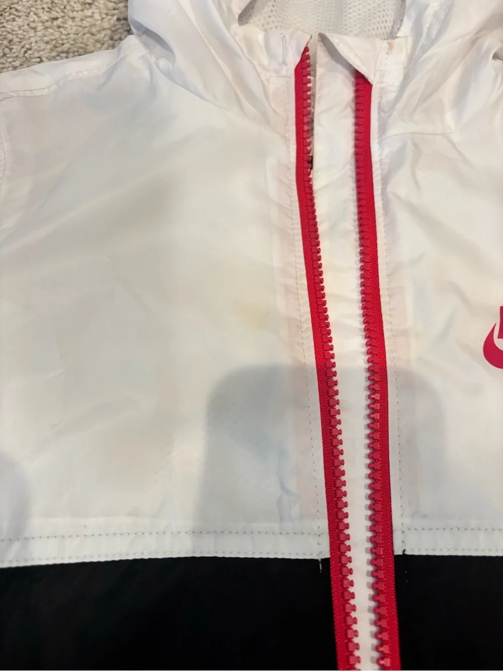 Girls Nike White and Black Hooded Windbreaker with Pink Accents